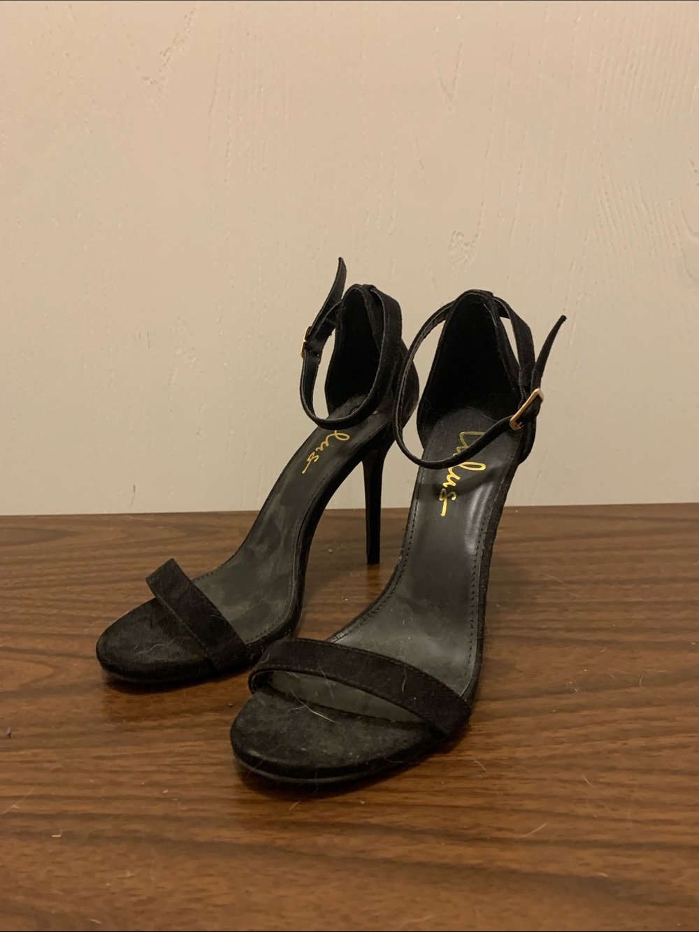 Lulu's Black Suede Ankle-Strap Stiletto Heels